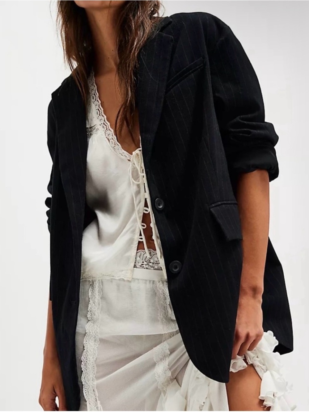 Free People Reggie Blazer Small Black Striped Oversize Fit Womens